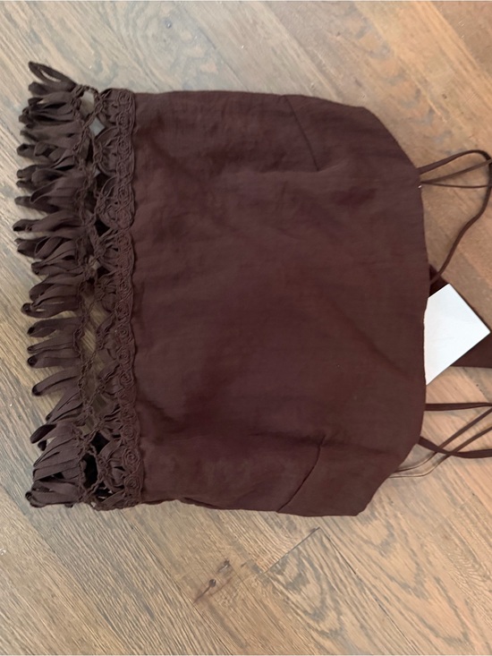 Zara Tops - Zara Brown Cropped Tank with Fringe TrimTIE BACK TOP